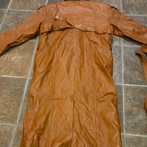 ~~LUCKY LEATHER VINTAGE Men's M UNIQUE Maxi 100% Leather BROWN Coat..VGUC!!!!.. - Picture 12 of 13